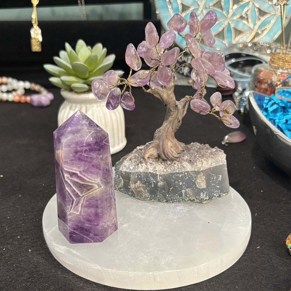 Amethyst Crystal and Gem Tree Set